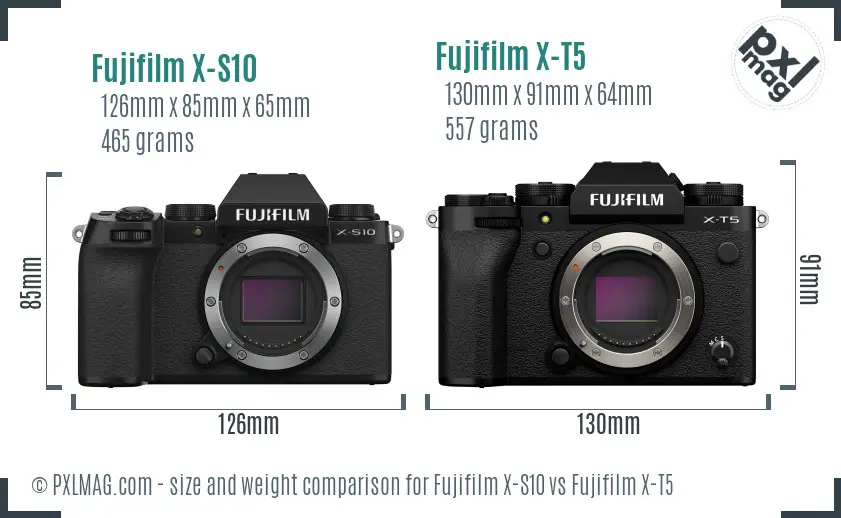 Fujifilm X-S10 vs Fujifilm X-T5 size comparison