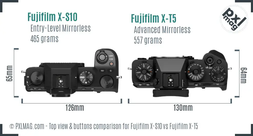 Fujifilm X-S10 vs Fujifilm X-T5 top view buttons comparison