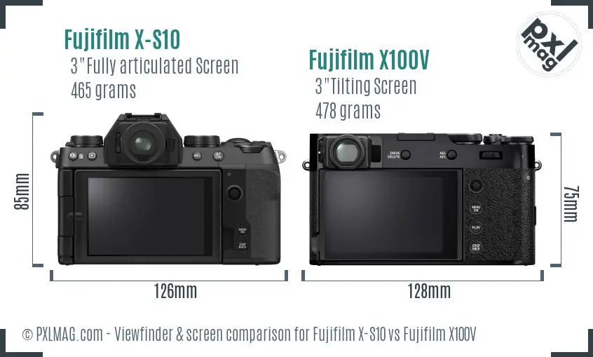 Fujifilm X-S10 vs Fujifilm X100V Screen and Viewfinder comparison