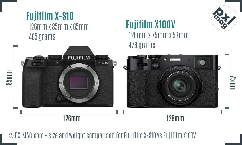 Fujifilm X-S10 vs Fujifilm X100V size comparison