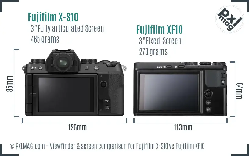 Fujifilm X-S10 vs Fujifilm XF10 Screen and Viewfinder comparison