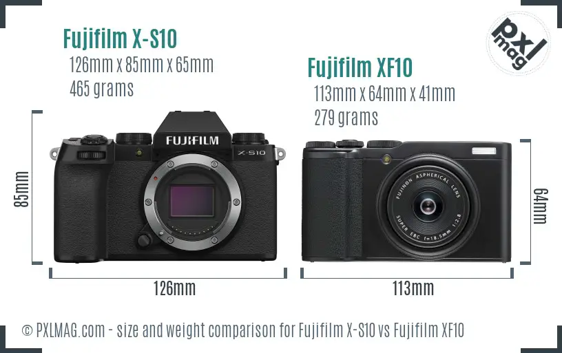 Fujifilm X-S10 vs Fujifilm XF10 size comparison