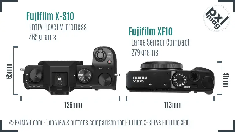 Fujifilm X-S10 vs Fujifilm XF10 top view buttons comparison