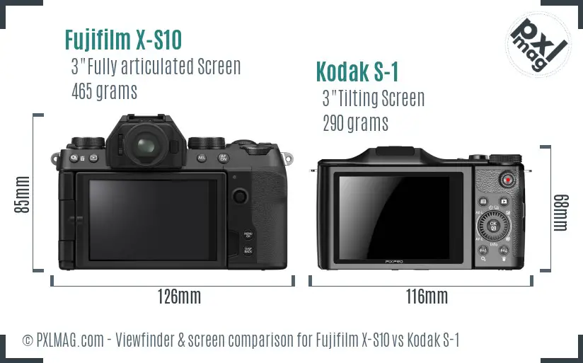 Fujifilm X-S10 vs Kodak S-1 Screen and Viewfinder comparison
