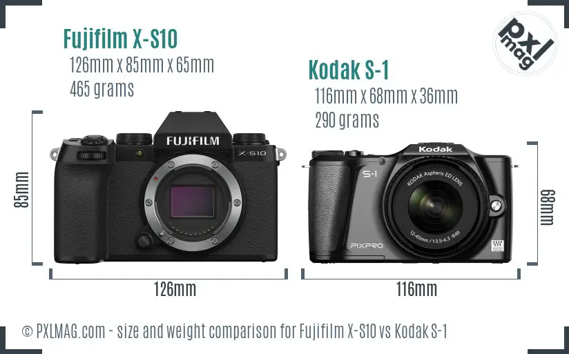 Fujifilm X-S10 vs Kodak S-1 size comparison