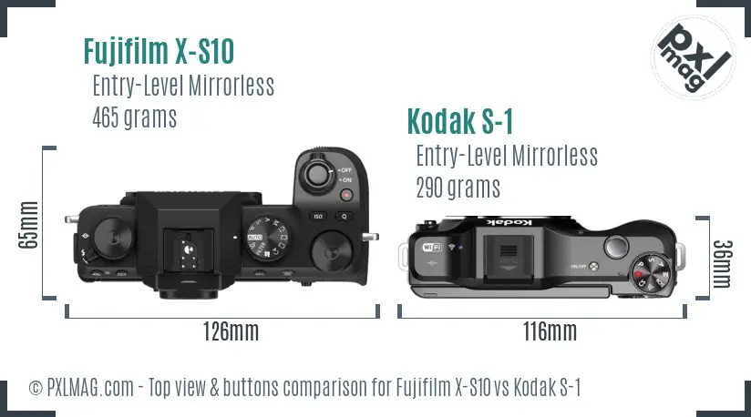 Fujifilm X-S10 vs Kodak S-1 top view buttons comparison