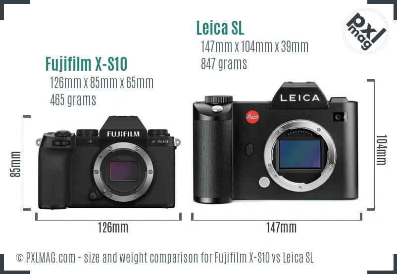 Fujifilm X-S10 vs Leica SL size comparison