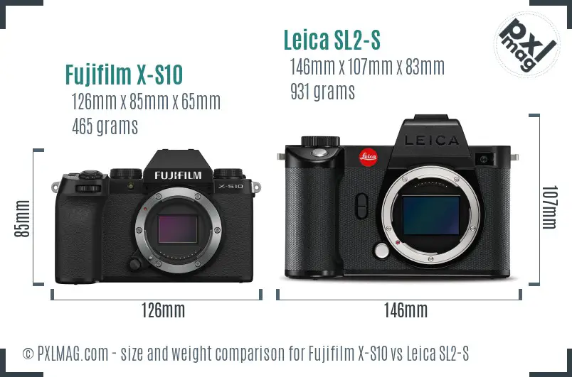 Fujifilm X-S10 vs Leica SL2-S size comparison