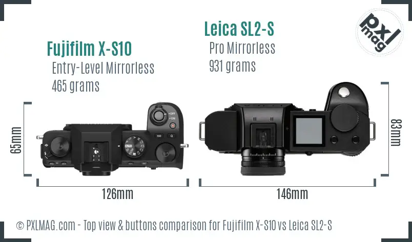Fujifilm X-S10 vs Leica SL2-S top view buttons comparison