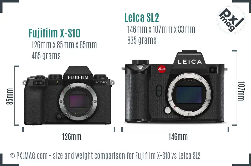 Fujifilm X-S10 vs Leica SL2 size comparison
