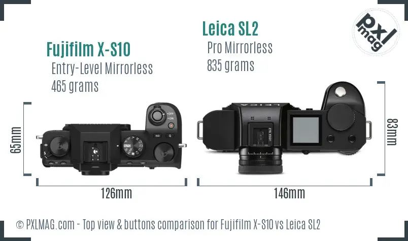 Fujifilm X-S10 vs Leica SL2 top view buttons comparison