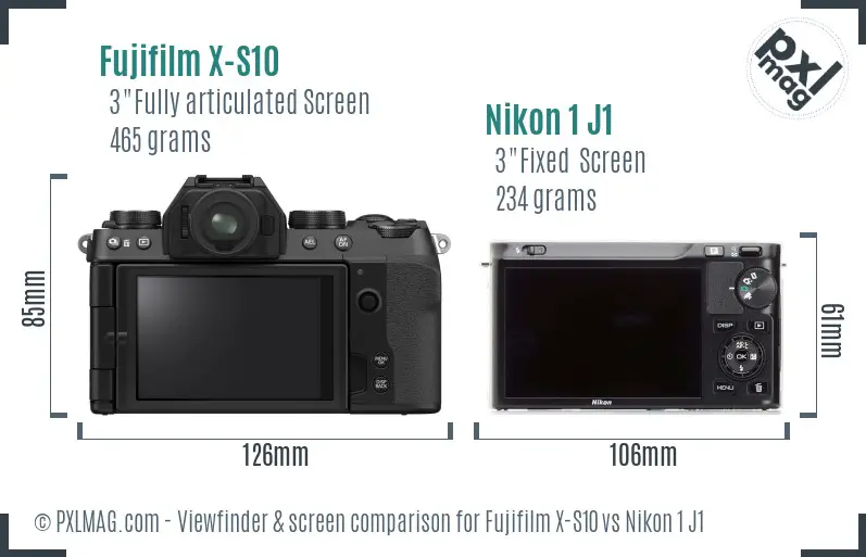 Fujifilm X-S10 vs Nikon 1 J1 Screen and Viewfinder comparison
