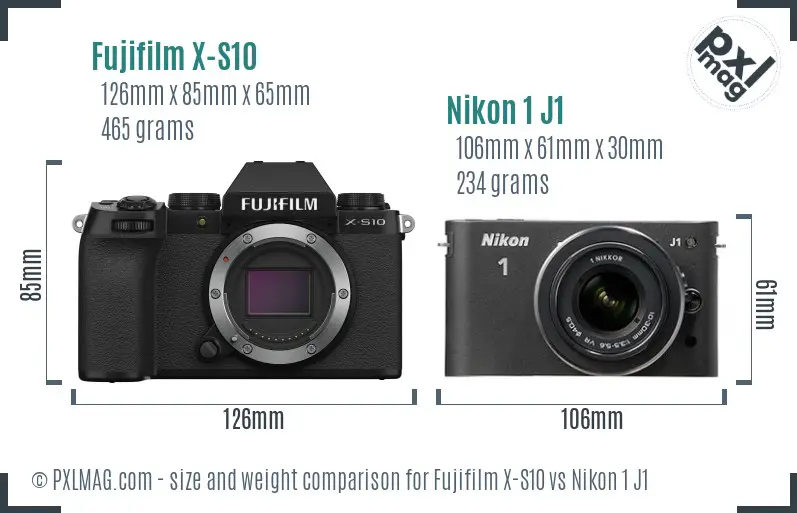 Fujifilm X-S10 vs Nikon 1 J1 size comparison