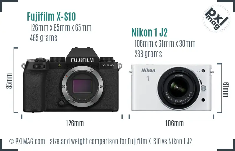 Fujifilm X-S10 vs Nikon 1 J2 size comparison