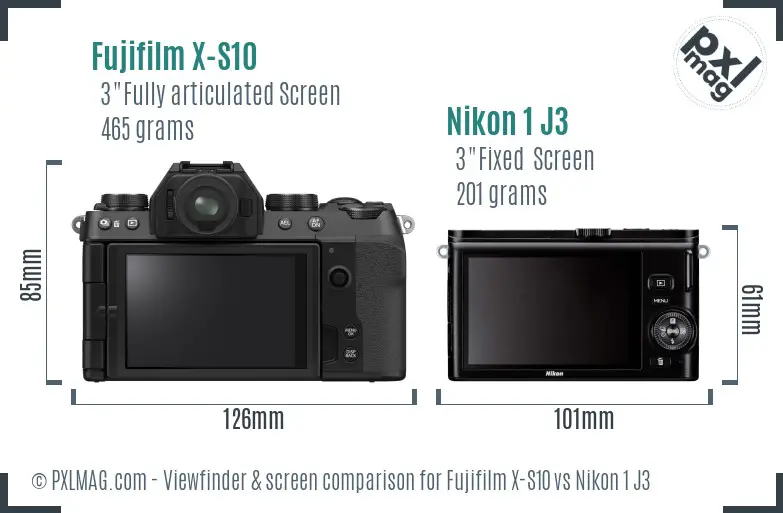 Fujifilm X-S10 vs Nikon 1 J3 Screen and Viewfinder comparison