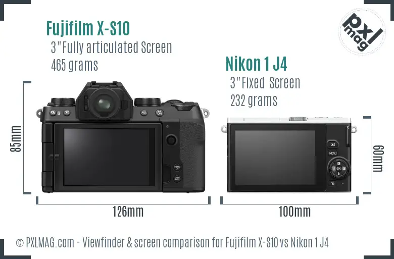 Fujifilm X-S10 vs Nikon 1 J4 Screen and Viewfinder comparison