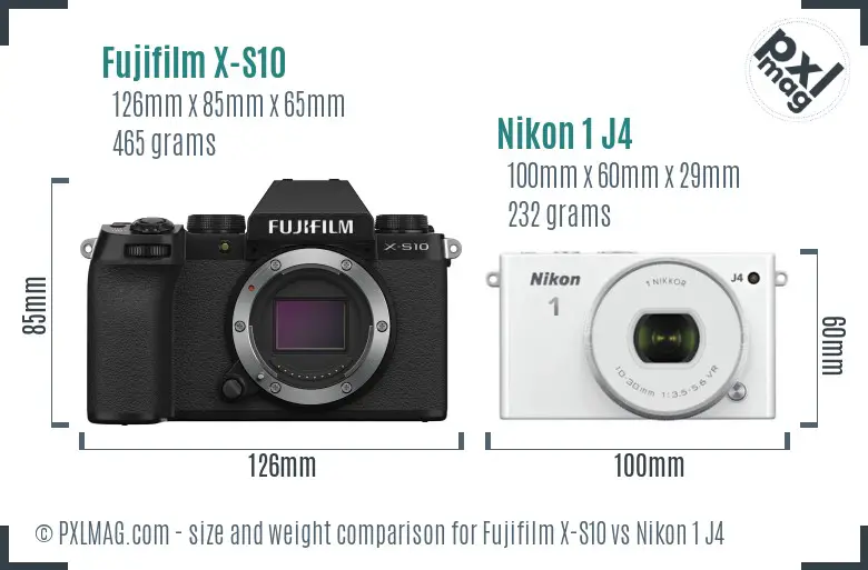 Fujifilm X-S10 vs Nikon 1 J4 size comparison