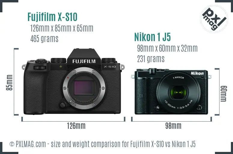Fujifilm X-S10 vs Nikon 1 J5 size comparison