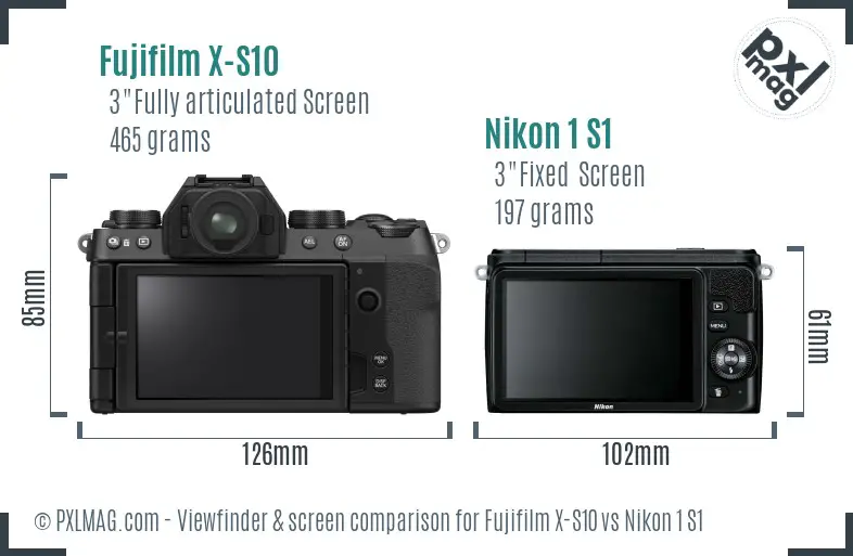 Fujifilm X-S10 vs Nikon 1 S1 Screen and Viewfinder comparison