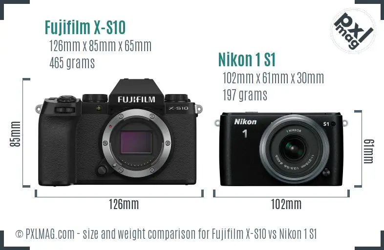 Fujifilm X-S10 vs Nikon 1 S1 size comparison