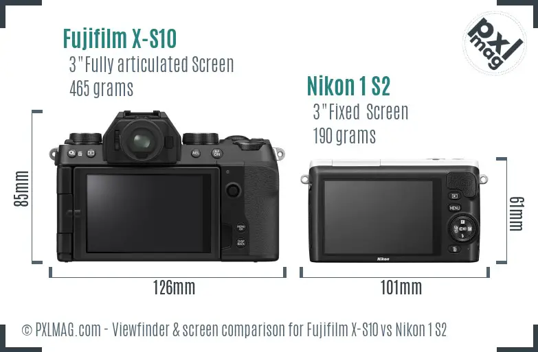 Fujifilm X-S10 vs Nikon 1 S2 Screen and Viewfinder comparison