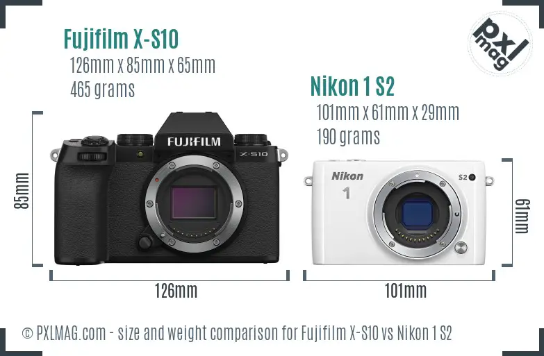Fujifilm X-S10 vs Nikon 1 S2 size comparison