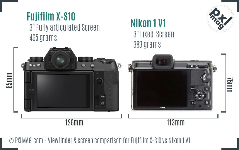Fujifilm X-S10 vs Nikon 1 V1 Screen and Viewfinder comparison