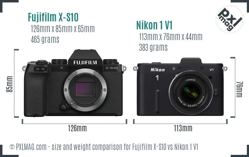 Fujifilm X-S10 vs Nikon 1 V1 size comparison