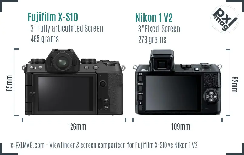 Fujifilm X-S10 vs Nikon 1 V2 Screen and Viewfinder comparison