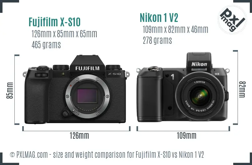Fujifilm X-S10 vs Nikon 1 V2 size comparison