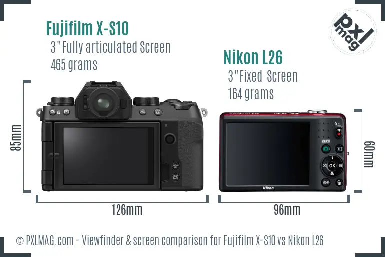 Fujifilm X-S10 vs Nikon L26 Screen and Viewfinder comparison