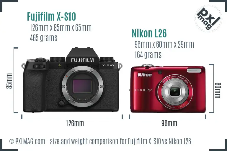 Fujifilm X-S10 vs Nikon L26 size comparison