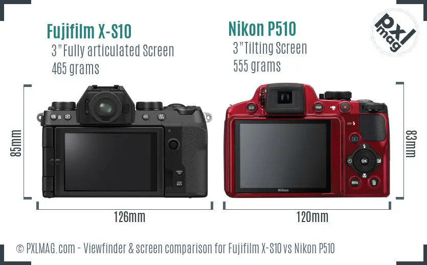 Fujifilm X-S10 vs Nikon P510 Screen and Viewfinder comparison Fujifilm X-S10 vs Nikon P510 Screen and Viewfinder comparison