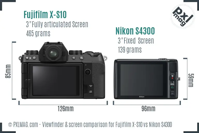 Fujifilm X-S10 vs Nikon S4300 Screen and Viewfinder comparison