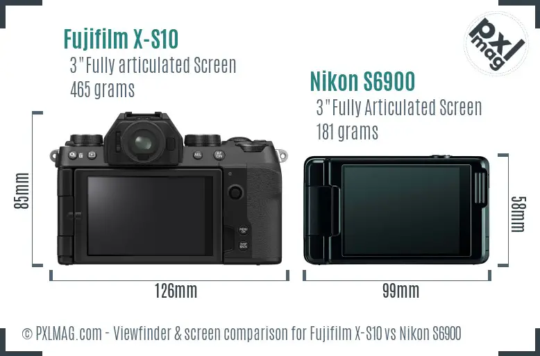 Fujifilm X-S10 vs Nikon S6900 Screen and Viewfinder comparison