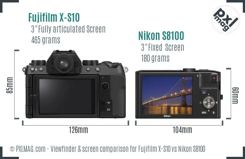 Fujifilm X-S10 vs Nikon S8100 Screen and Viewfinder comparison