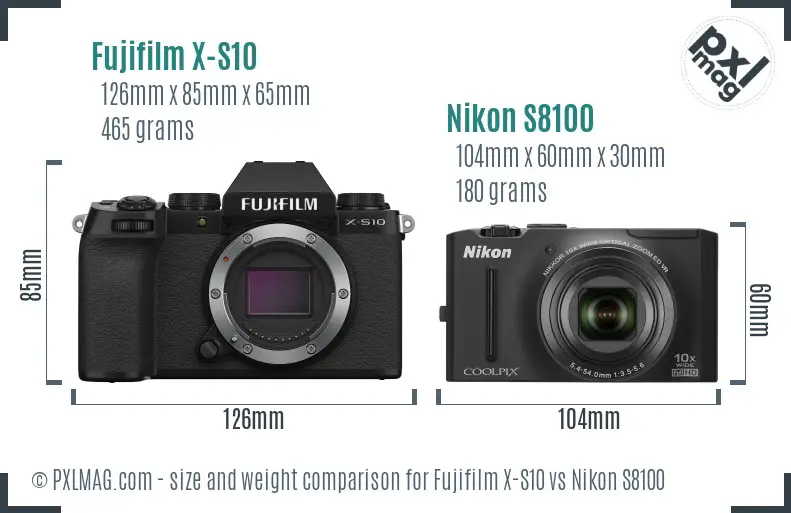 Fujifilm X-S10 vs Nikon S8100 size comparison
