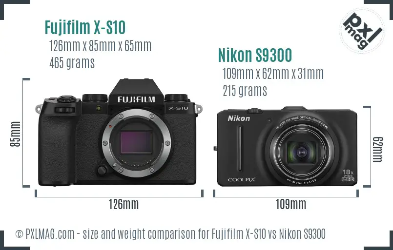 Fujifilm X-S10 vs Nikon S9300 size comparison