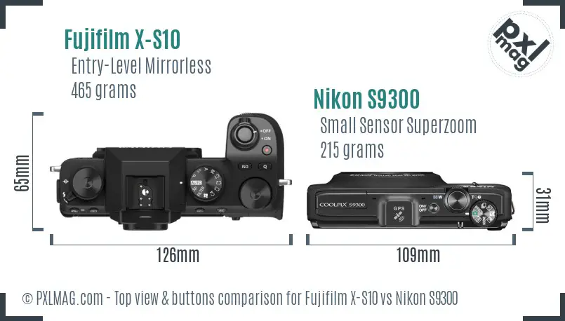 Fujifilm X-S10 vs Nikon S9300 top view buttons comparison