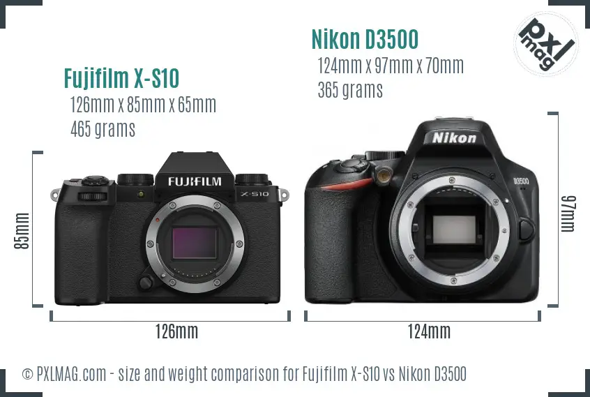 Fujifilm X-S10 vs Nikon D3500 size comparison