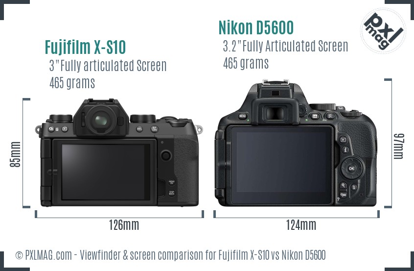 Fujifilm X-S10 vs Nikon D5600 Screen and Viewfinder comparison