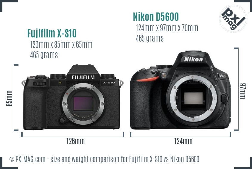 Fujifilm X-S10 vs Nikon D5600 size comparison