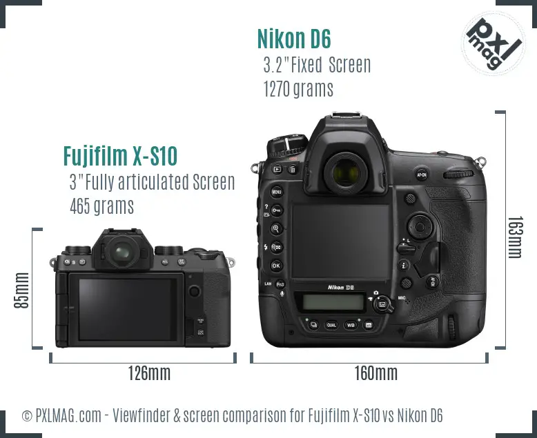 Fujifilm X-S10 vs Nikon D6 Screen and Viewfinder comparison