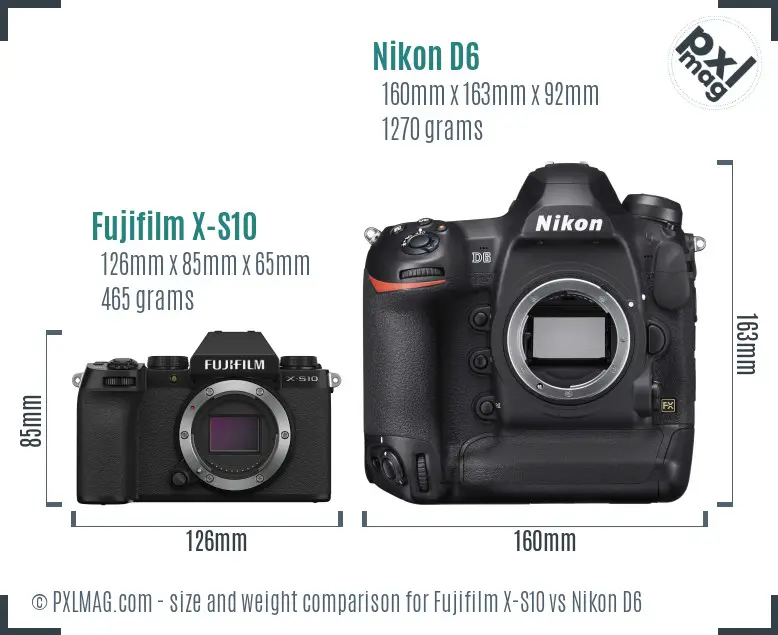 Fujifilm X-S10 vs Nikon D6 size comparison