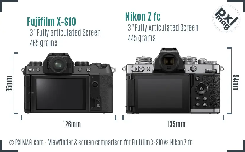 Fujifilm X-S10 vs Nikon Z fc Screen and Viewfinder comparison