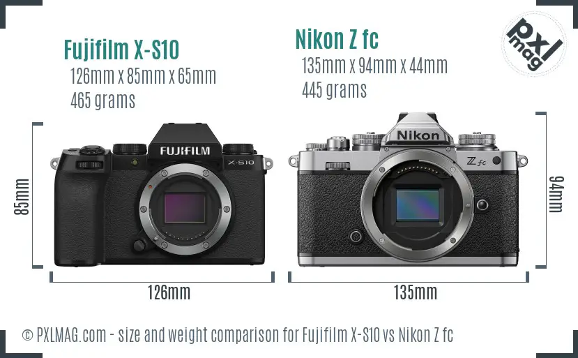 Fujifilm X-S10 vs Nikon Z fc size comparison