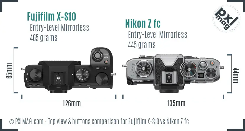 Fujifilm X-S10 vs Nikon Z fc top view buttons comparison