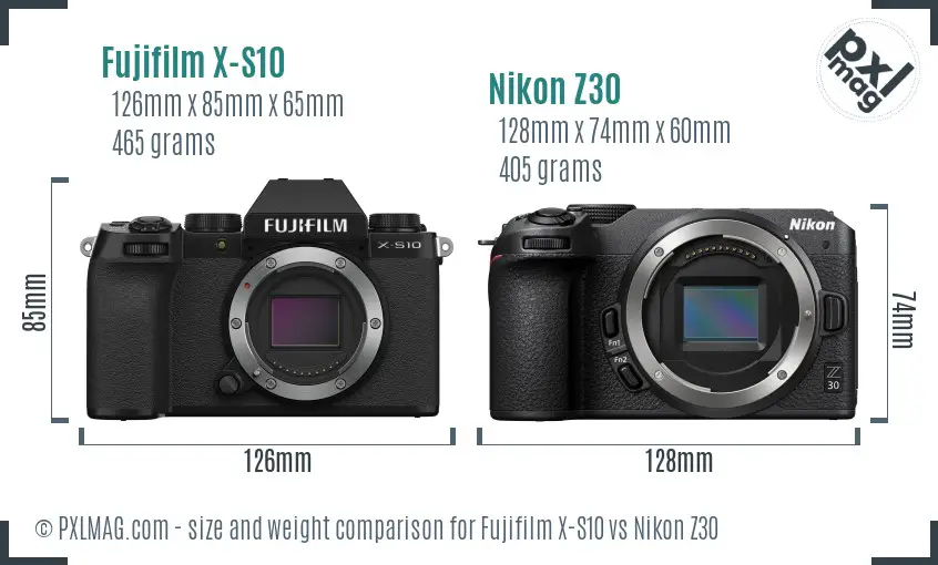 Fujifilm X-S10 vs Nikon Z30 size comparison