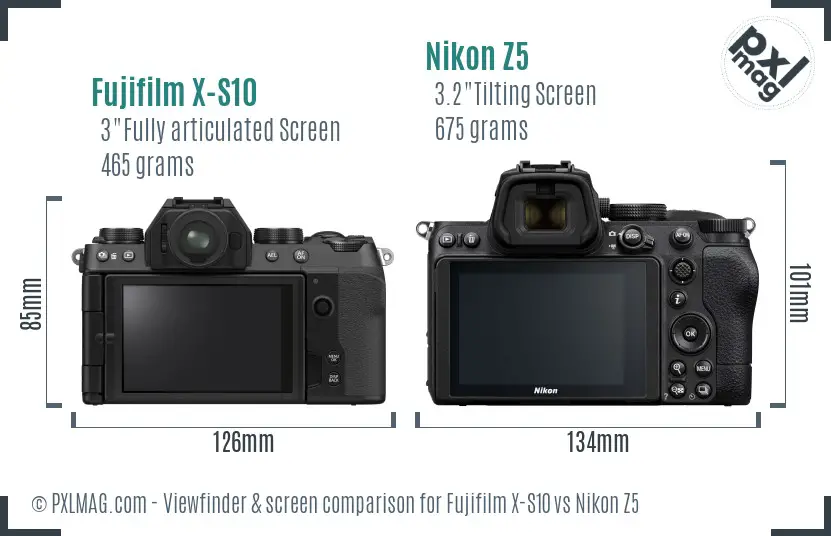 Fujifilm X-S10 vs Nikon Z5 Screen and Viewfinder comparison