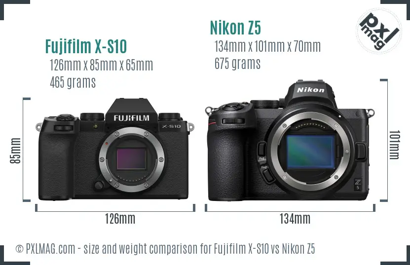 Fujifilm X-S10 vs Nikon Z5 size comparison